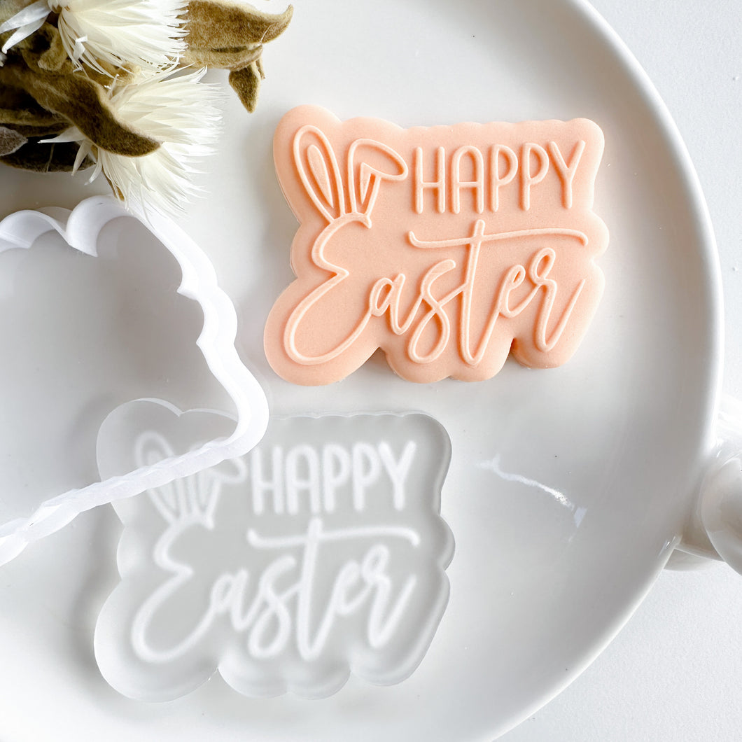 Happy Easter With Ears Raised Stamp With Matching Cutter