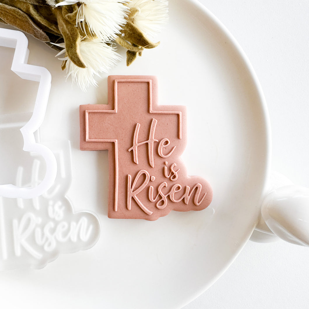 He Is Risen Raised Stamp With Matching Cutter