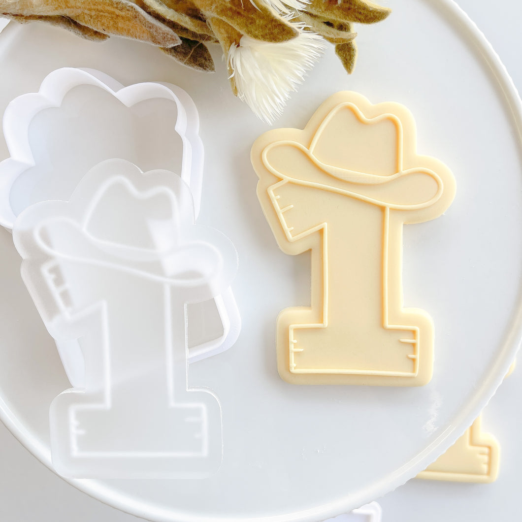 Number One With Hat Raised/Imprint Stamp & Cutter